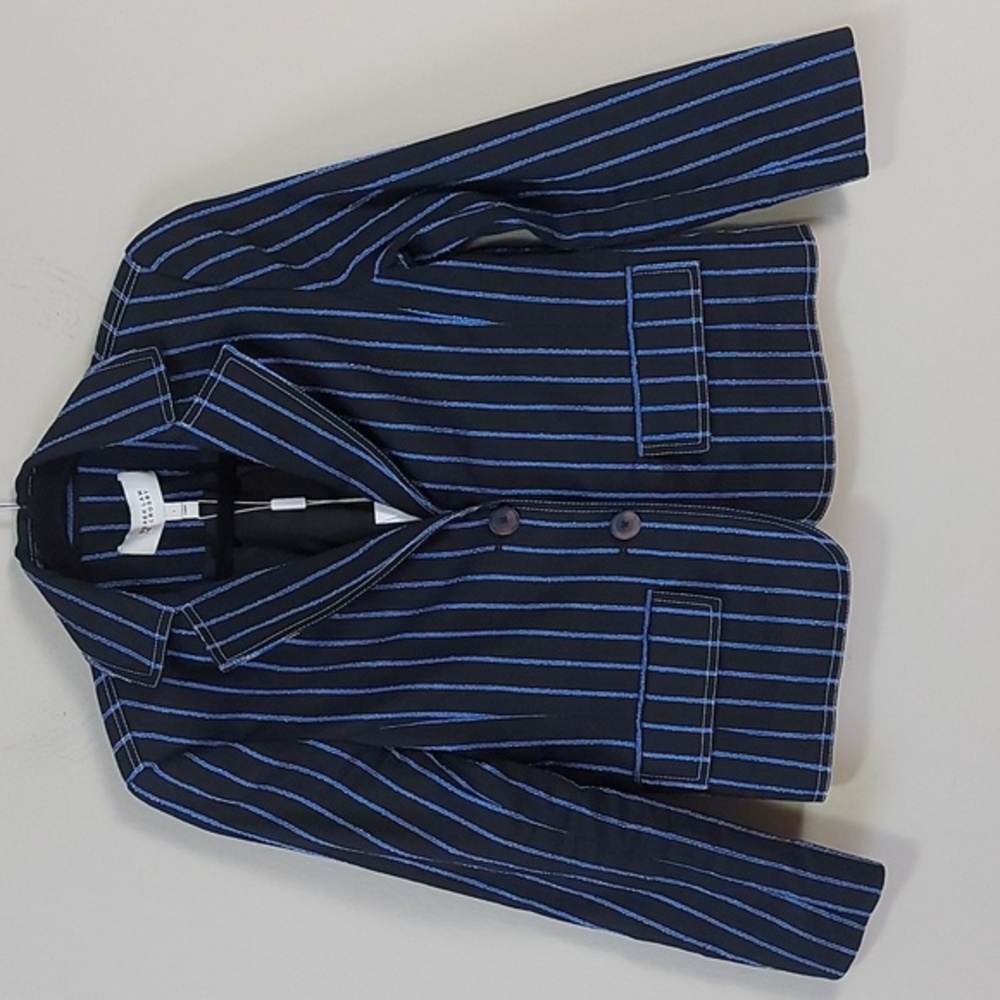 Derek Lam 10 Crosby Linen Blend 2 Button Stripe Blazer Size 2 Blue Preppy School